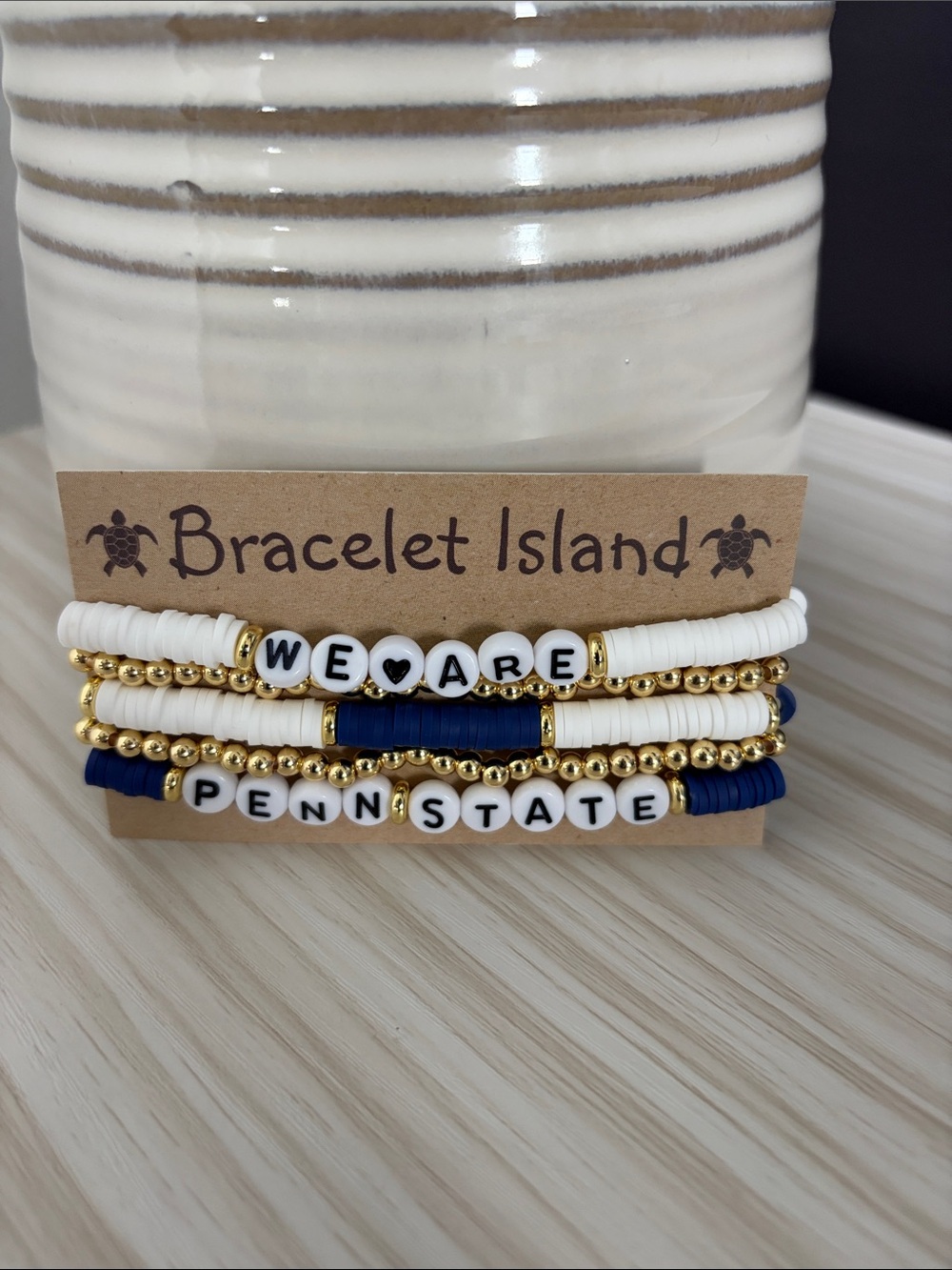 Bracelet Island "WE ♥ ARE PENN STATE" Navy, White & Gold Stack!! NWT!!💙🤍
